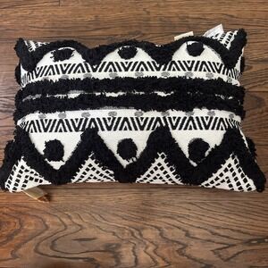 Distant Lands Black And White 3d Pillow Zig Zag Dots Lumbar Pillow 20" X 13"